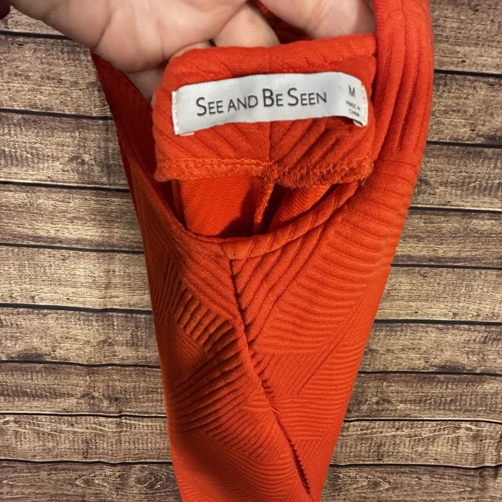 See and Be Seen Orange Textured Tie Strap Romper Shortalls Size M P7173 - Picture 6 of 8